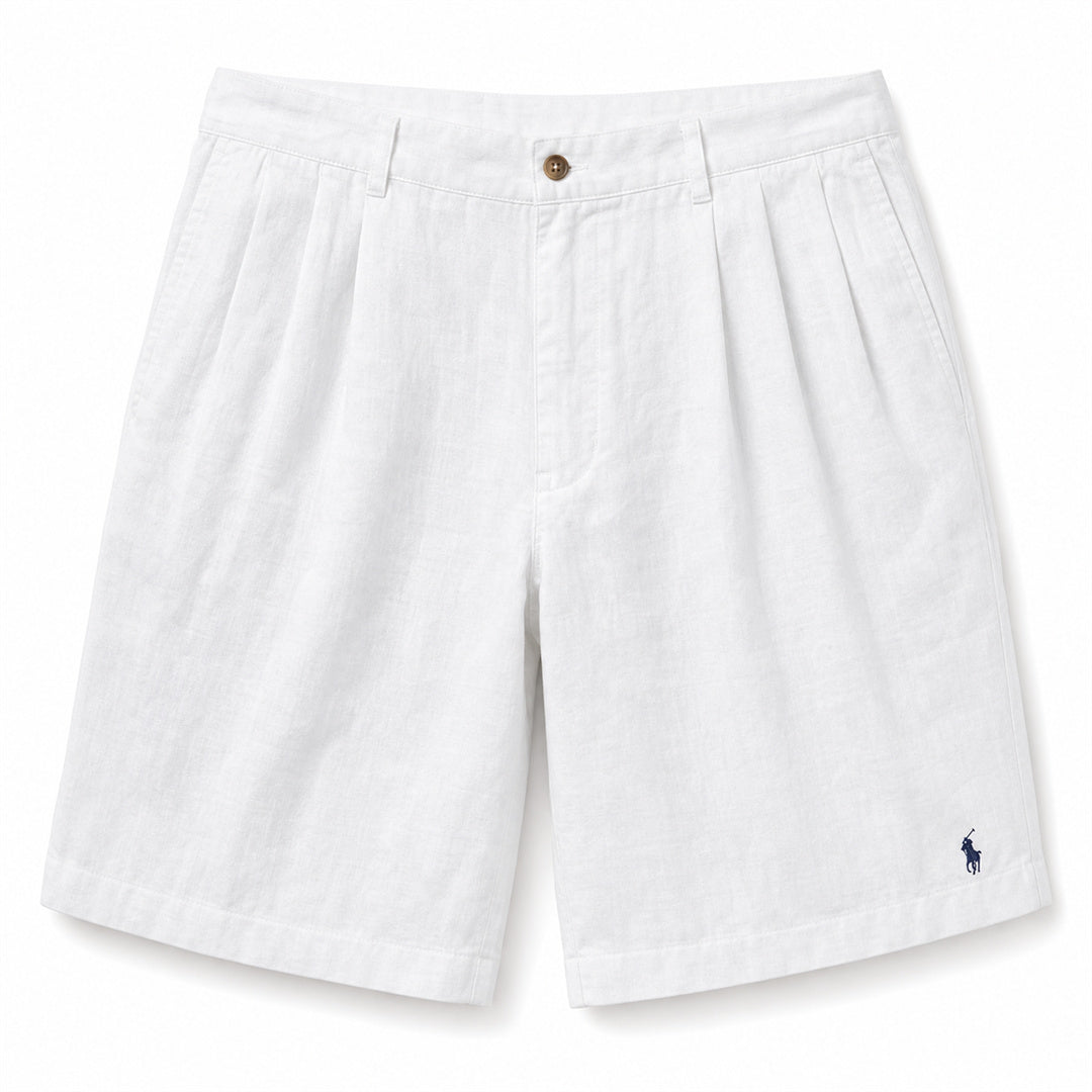 Capri Pleated Linen Shorts — White