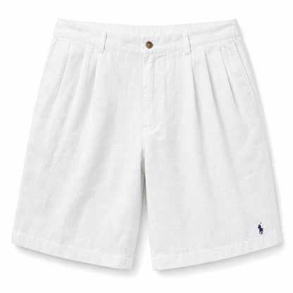Capri Pleated Linen Shorts — White