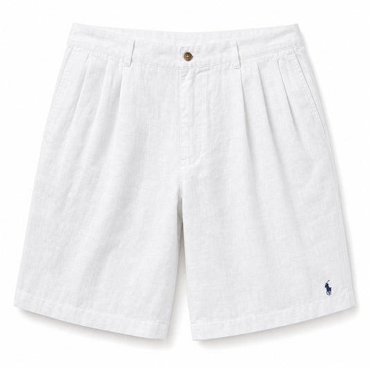 Capri Pleated Linen Shorts — White